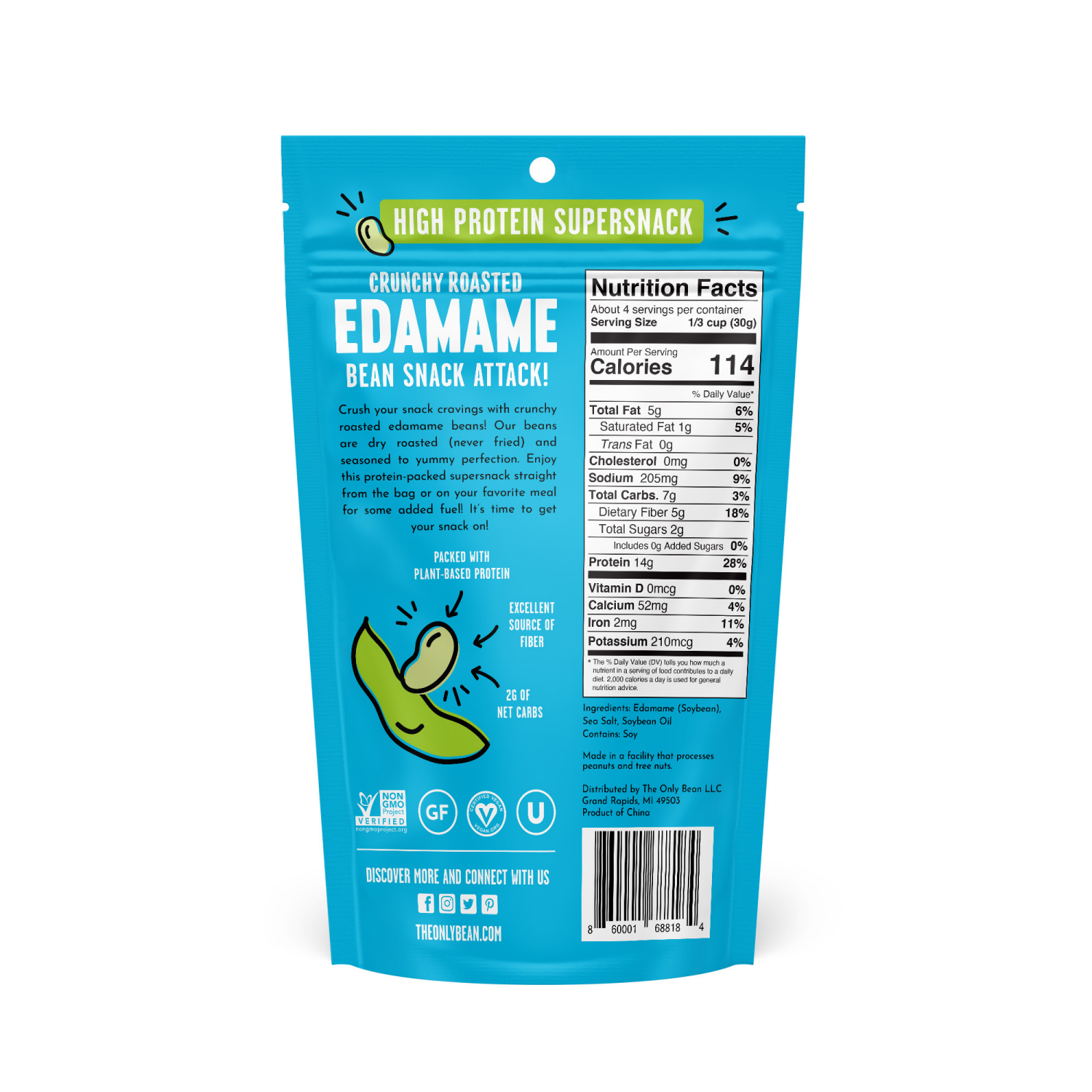 slide 2 of 2, The Only Bean Crunchy Roasted Edamame Beans, Sea Salt, 4 oz