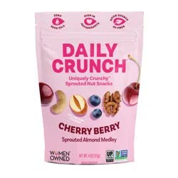Daily Crunch Ditch your old trail mix for the berry best sprouted nut mix. Our Cherry Berry Sprouted Nut Medley contains a Uniquely Crunchy™ mix of sprouted almonds, walnuts and cashews paired with antioxidant-rich dried cherries and blueberries.
