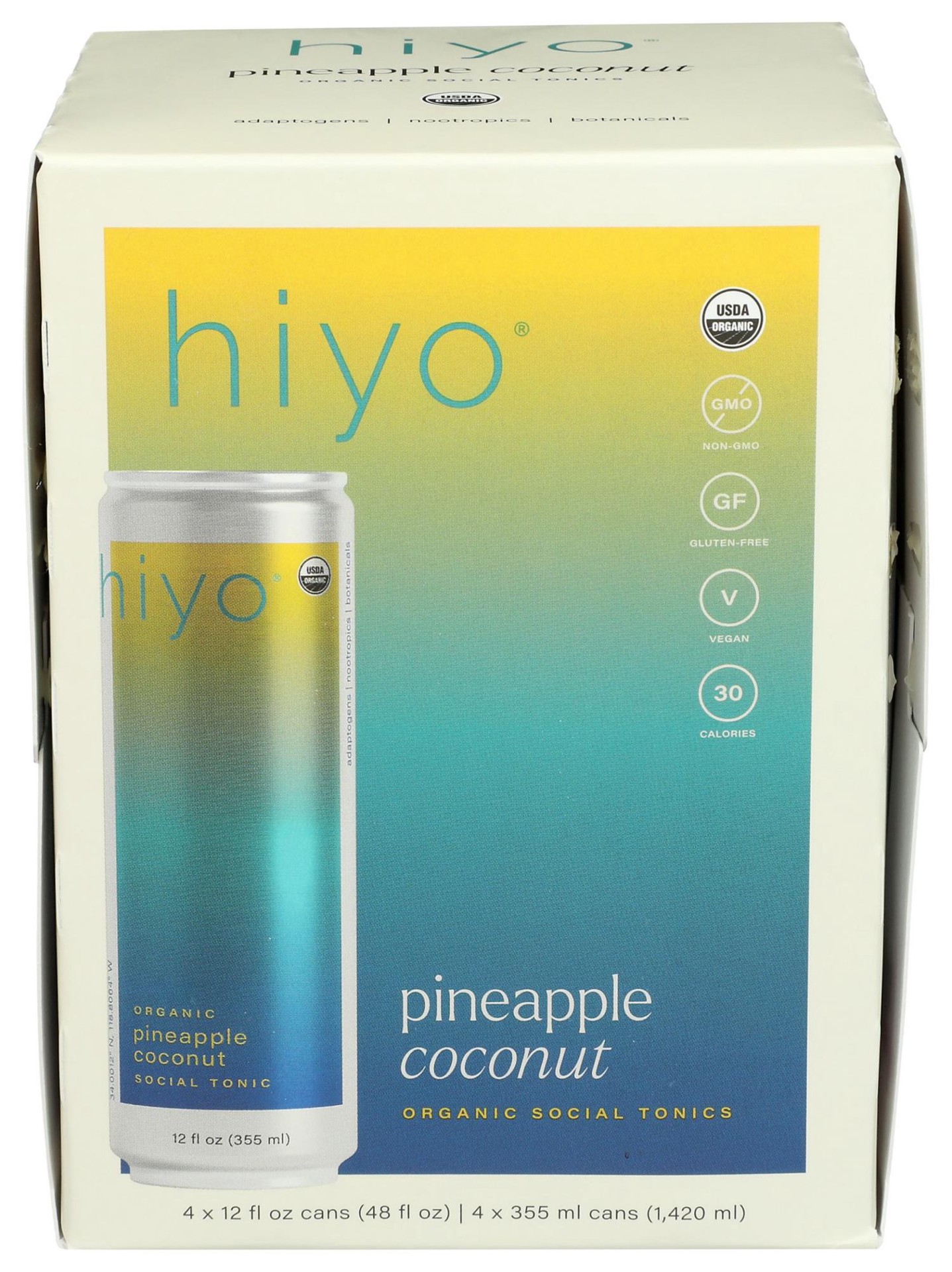 slide 1 of 2, Hiyo Pineapple Coconut Social Tonic Seltzer, 4 Ct., 4 ct
