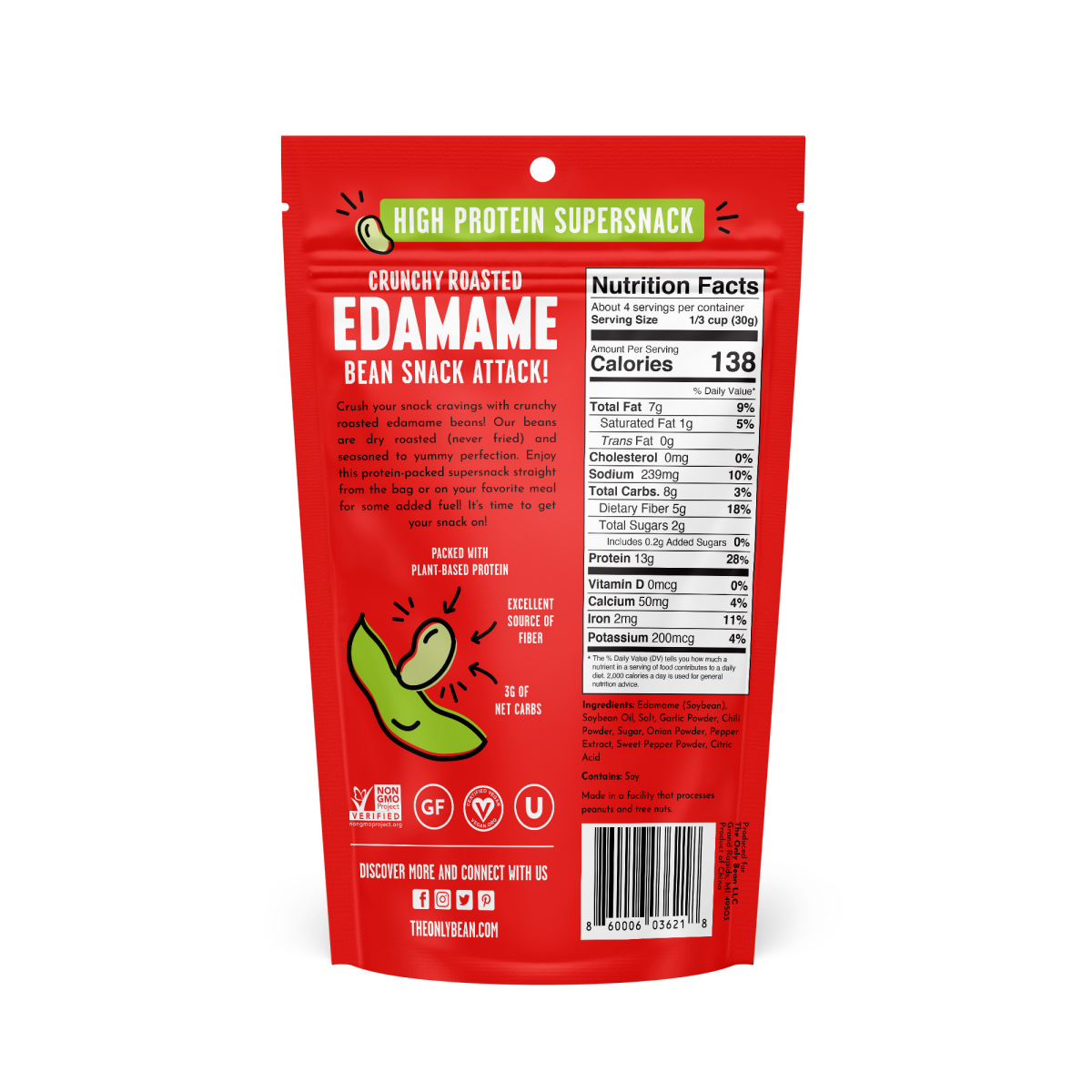 slide 2 of 2, The Only Bean Crunchy Roasted Edamame Beans, Sriracha, 4 oz