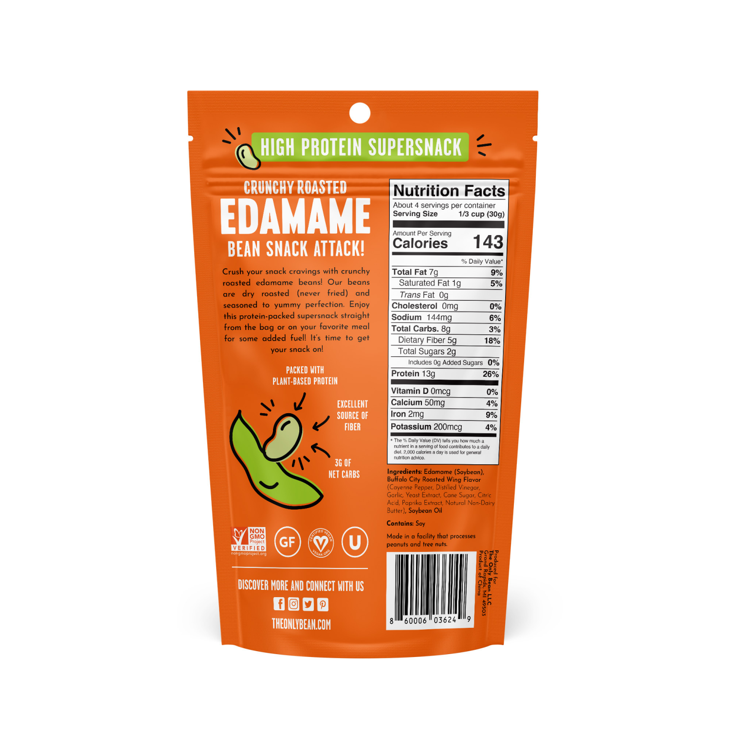 slide 2 of 2, The Only Bean Crunchy Roasted Edamame Beans, Buffalo, 4 oz