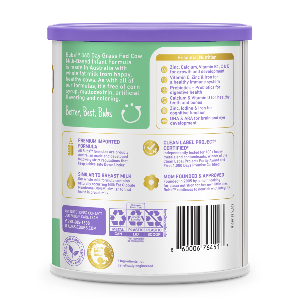 slide 2 of 6, BUBS 365 Day Grass Fed Infant Formula (0-12 Months), 20 oz