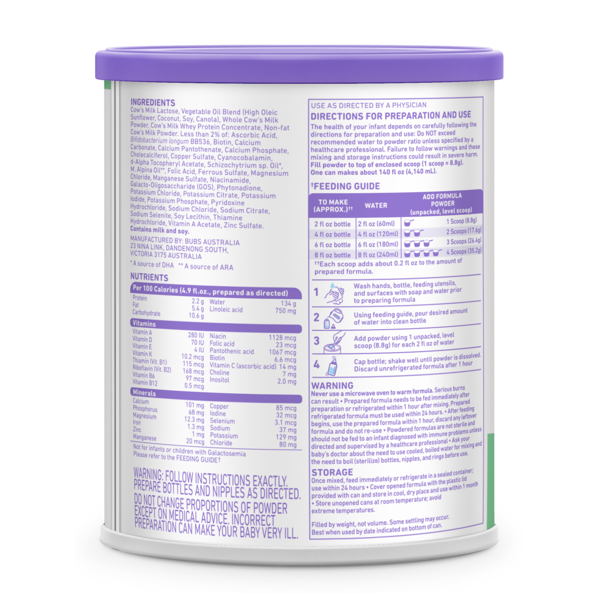 slide 5 of 6, BUBS 365 Day Grass Fed Infant Formula (0-12 Months), 20 oz