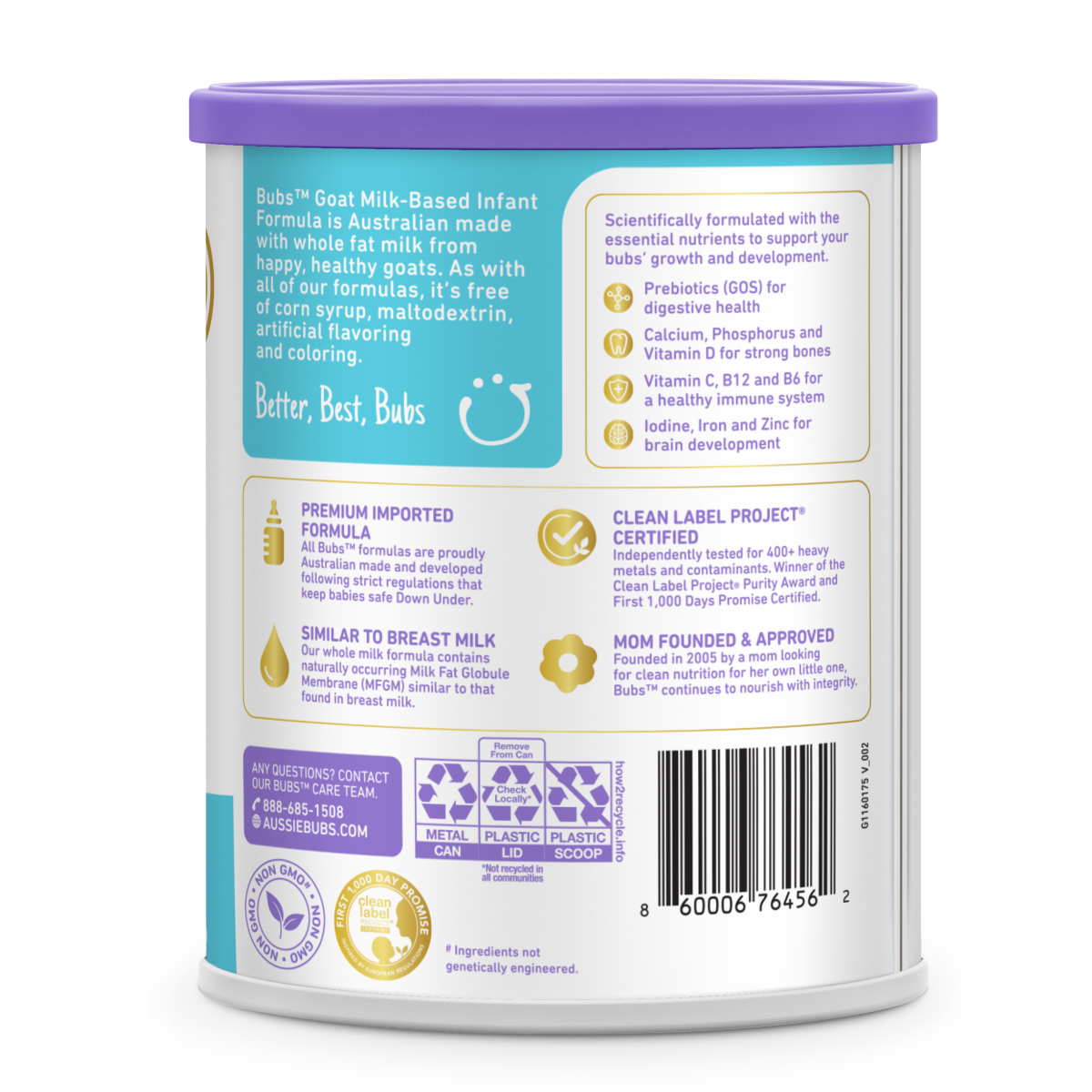 slide 6 of 7, BUBS Goat Milk Infant Formula (0-12 Months), 20 oz