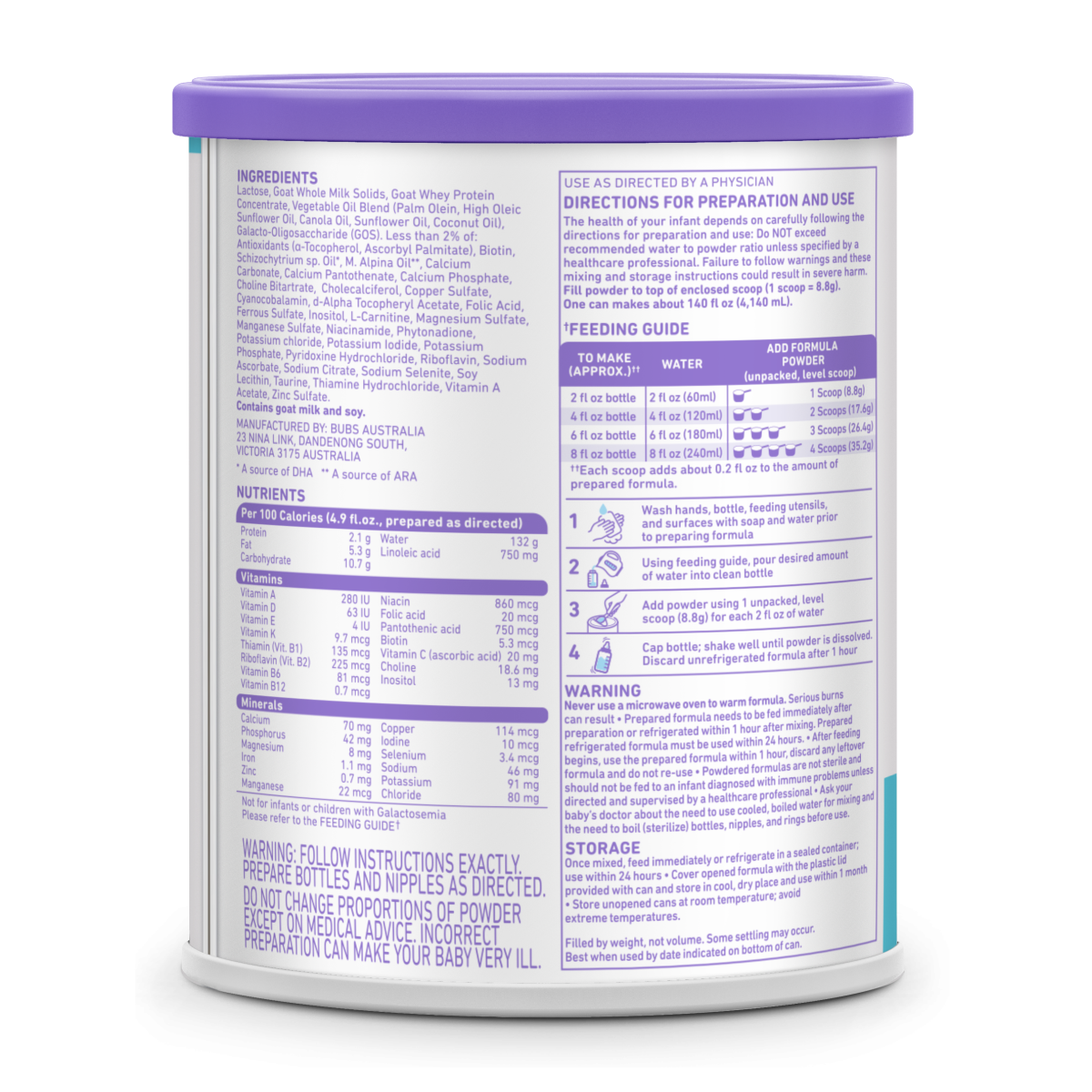 slide 4 of 7, BUBS Goat Milk Infant Formula (0-12 Months), 20 oz