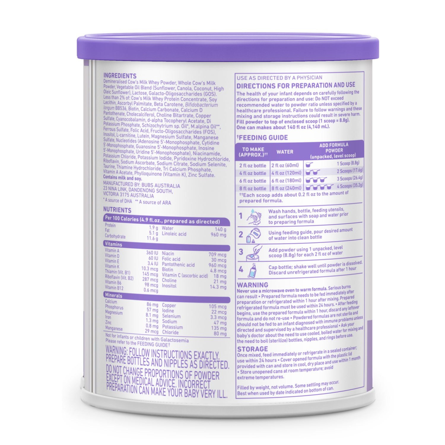 slide 2 of 6, Bubs Essential Infant Formula With Iron Cow Milk-Based Powder, 20 oz