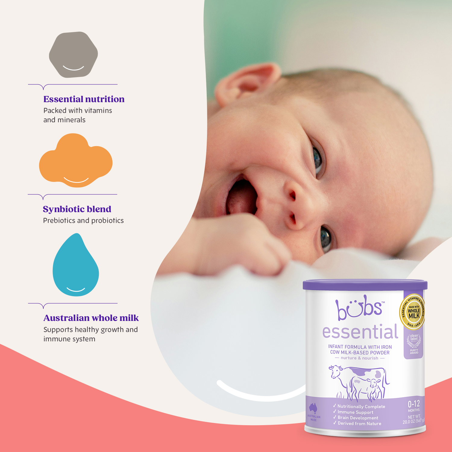 slide 5 of 6, Bubs Essential Infant Formula With Iron Cow Milk-Based Powder, 20 oz