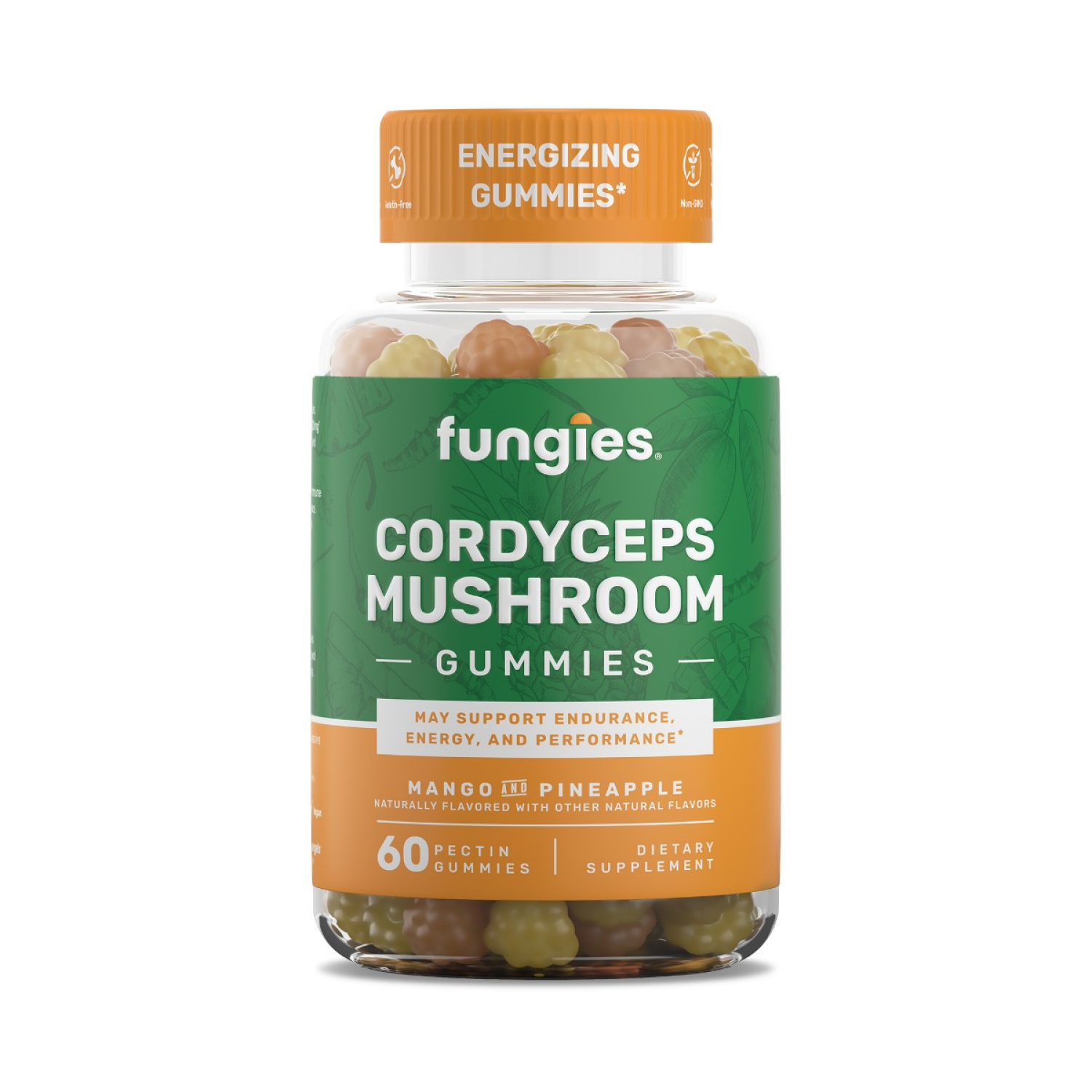 slide 1 of 2, Fungies Cordyceps Mushroom Gummies Mango and Pineapple - 60 Pectin Gummies, 60 ct