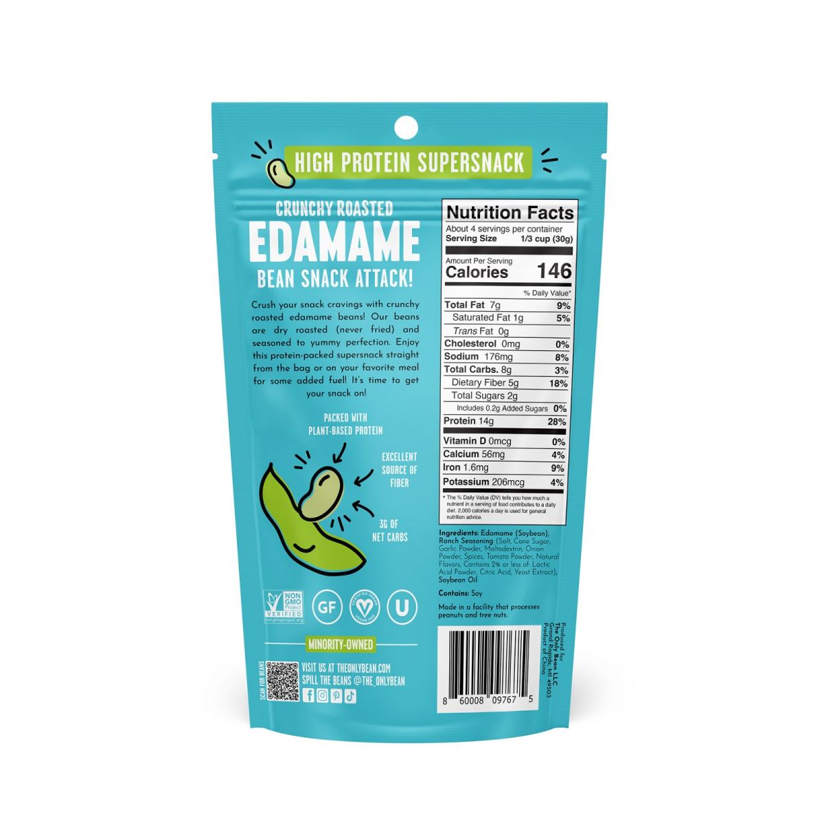 slide 2 of 2, The Only Bean Ranch Roasted Edamame Beans, 4 oz