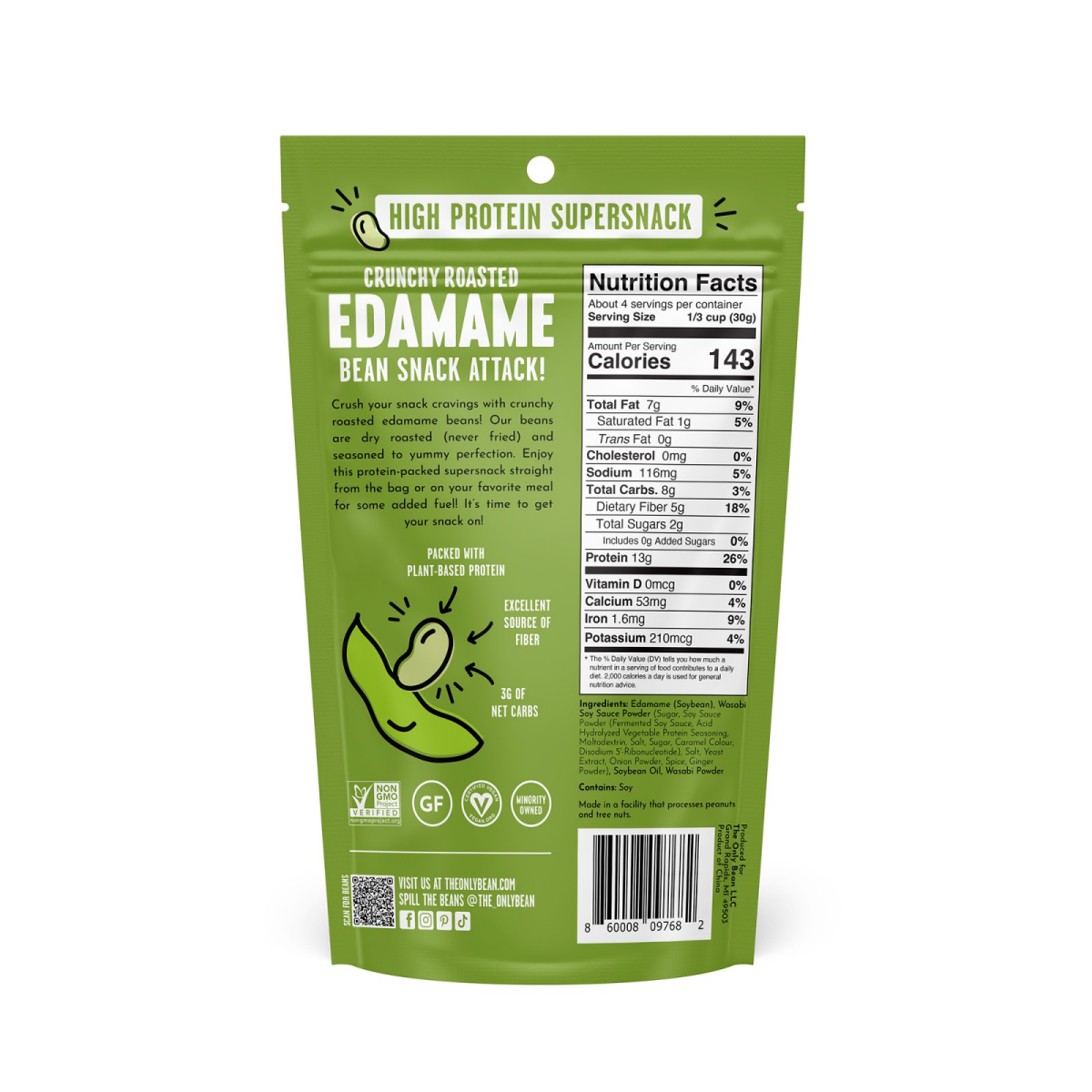 slide 2 of 2, The Only Bean Wasabi Soysauce Roasted Edamame Bean, 4 Oz, 4 oz