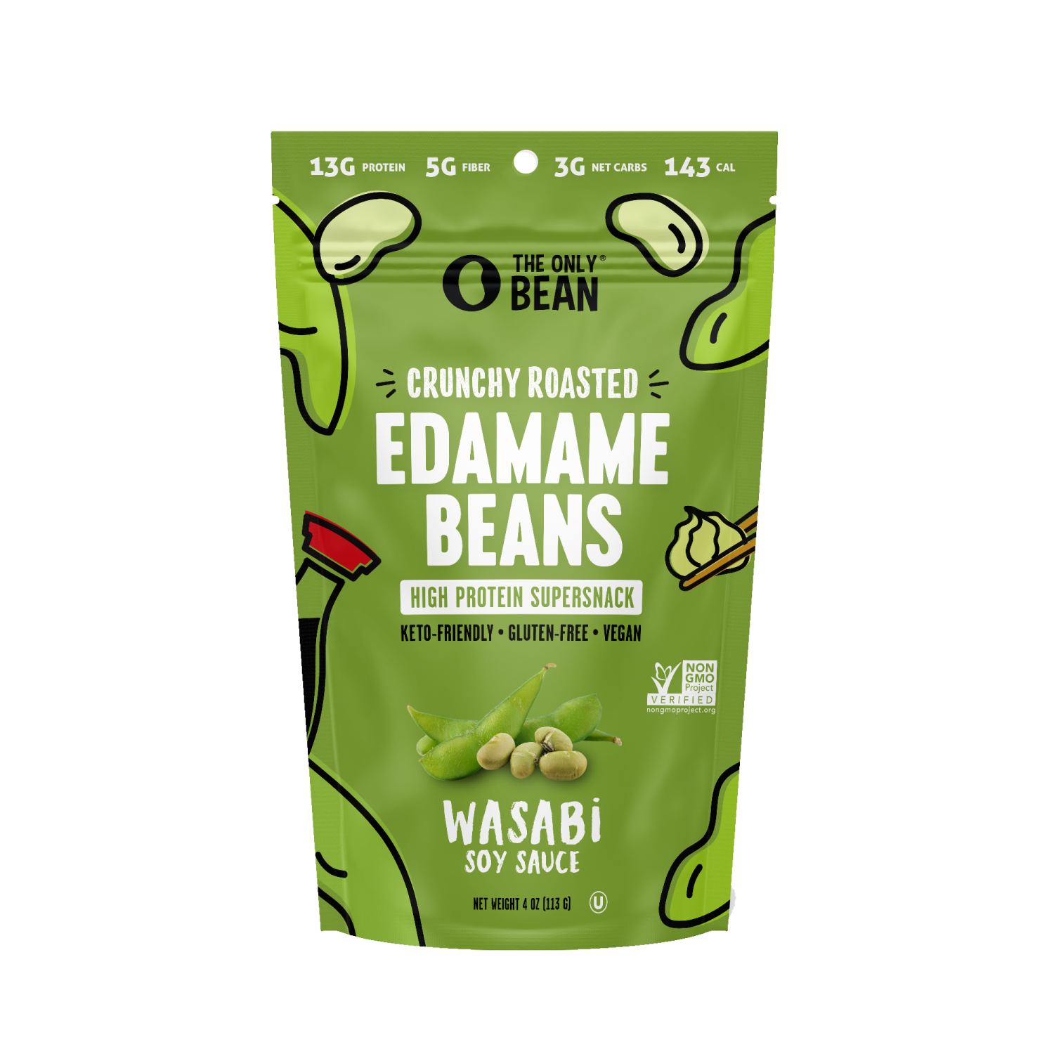 slide 1 of 2, The Only Bean Wasabi Soysauce Roasted Edamame Bean, 4 Oz, 4 oz