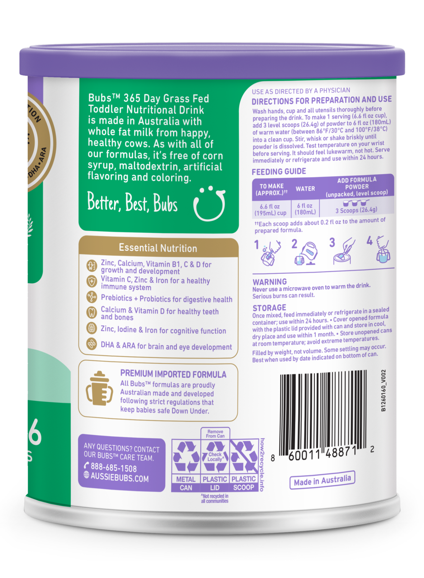 slide 3 of 5, AUSSIE BUBS Bubs Grass Fed Cow Toddler Formula, 1 ct