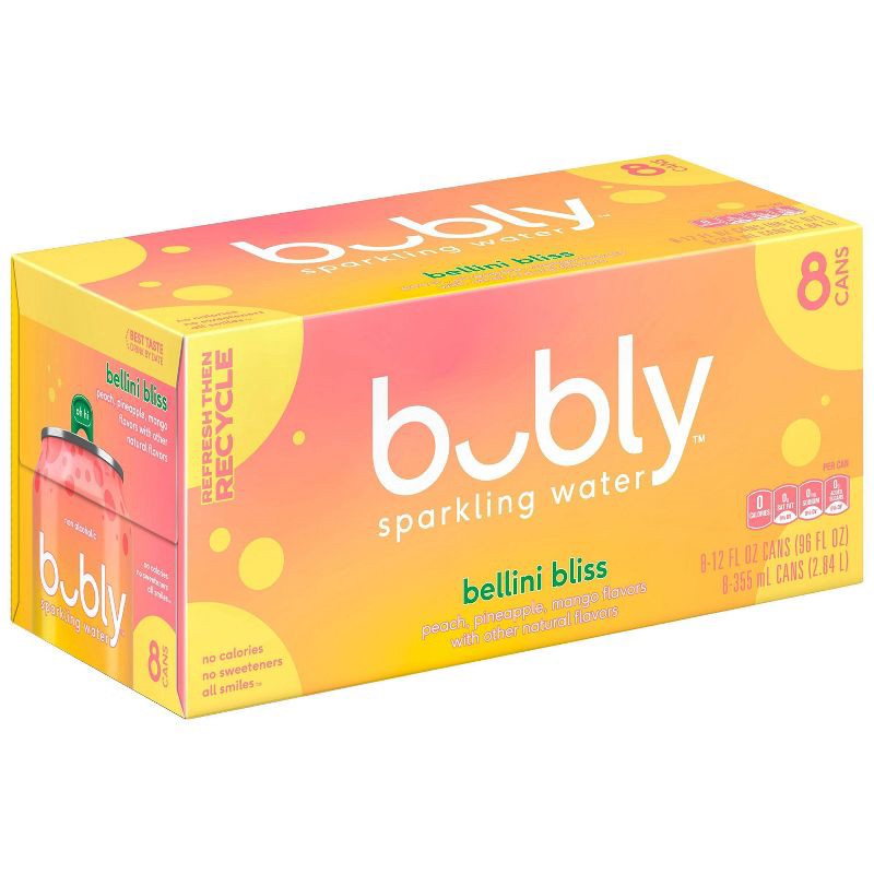 slide 2 of 5, bubly bellini bliss Sparkling Water - 8pk/12 fl oz Cans, 8 ct; 12 fl oz