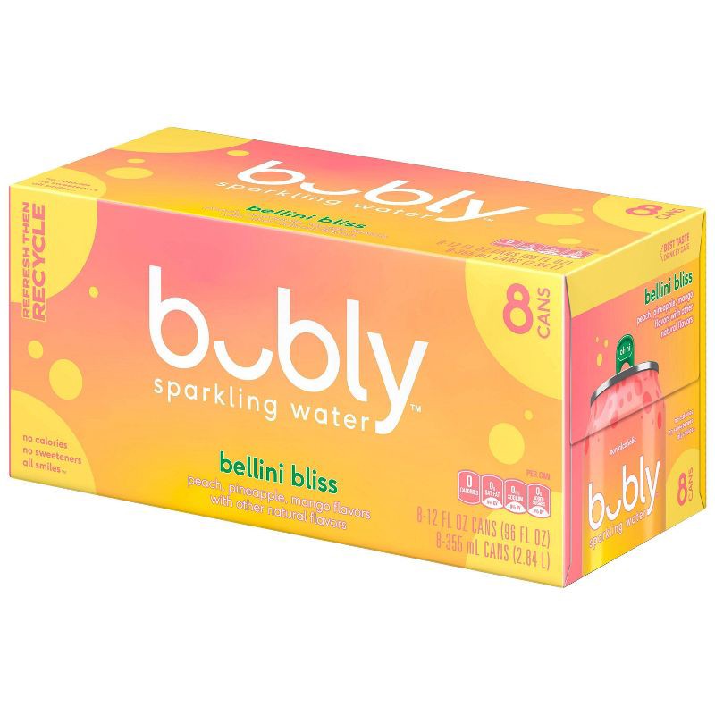 slide 3 of 5, bubly bellini bliss Sparkling Water - 8pk/12 fl oz Cans, 8 ct; 12 fl oz