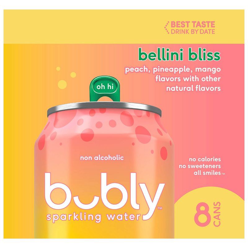 slide 4 of 5, bubly bellini bliss Sparkling Water - 8pk/12 fl oz Cans, 8 ct; 12 fl oz