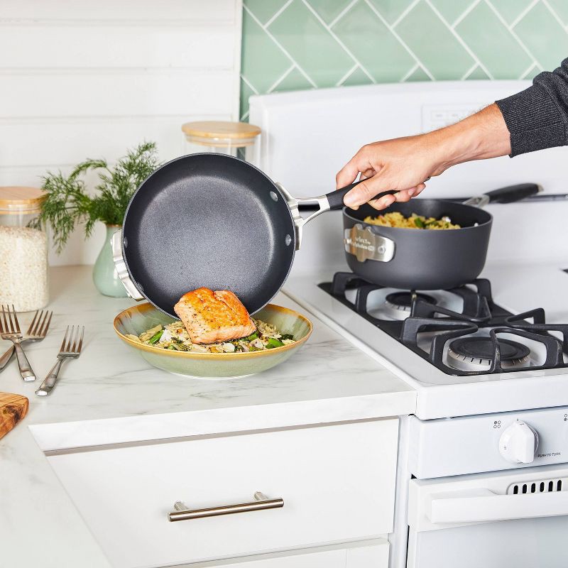 slide 3 of 6, Select by Calphalon with AquaShield Nonstick 9pc Space-Saving Cookware Set: Stackable Pans, Stay-Cool Handles, Dishwasher-Safe, 9 ct