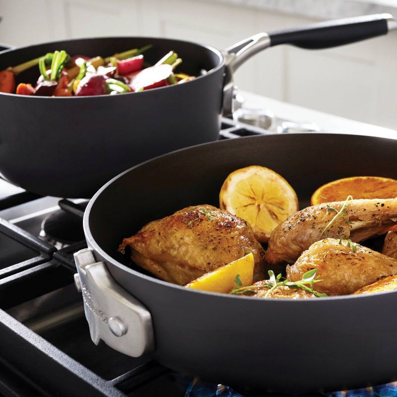 slide 5 of 6, Select by Calphalon with AquaShield Nonstick 9pc Space-Saving Cookware Set: Stackable Pans, Stay-Cool Handles, Dishwasher-Safe, 9 ct
