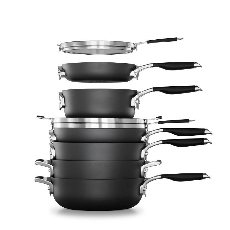 slide 1 of 6, Select by Calphalon with AquaShield Nonstick 9pc Space-Saving Cookware Set: Stackable Pans, Stay-Cool Handles, Dishwasher-Safe, 9 ct