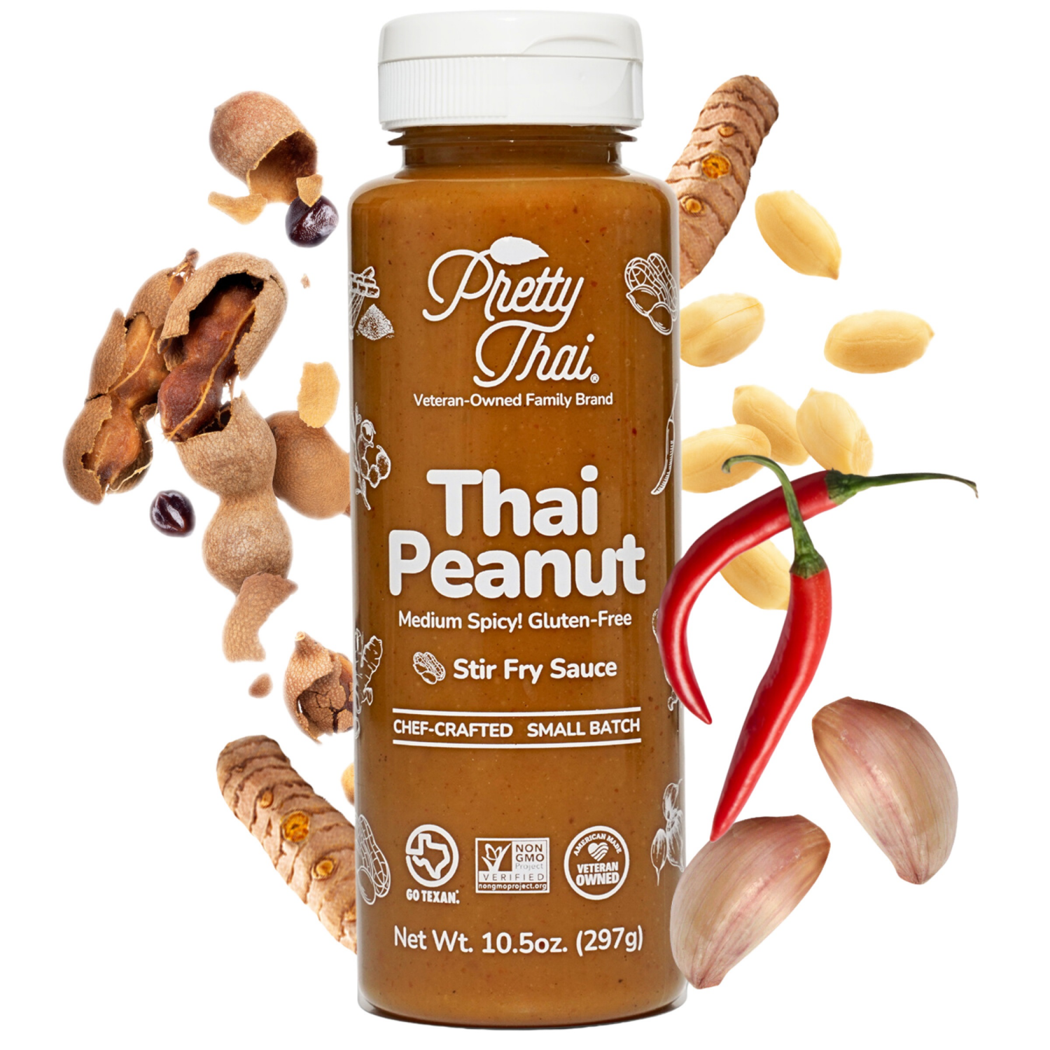 slide 3 of 4, Pretty Thai Gluten-Free Medium Spicy! Thai Peanut Stir Fry Sauce 10.5 oz, 10.5 oz