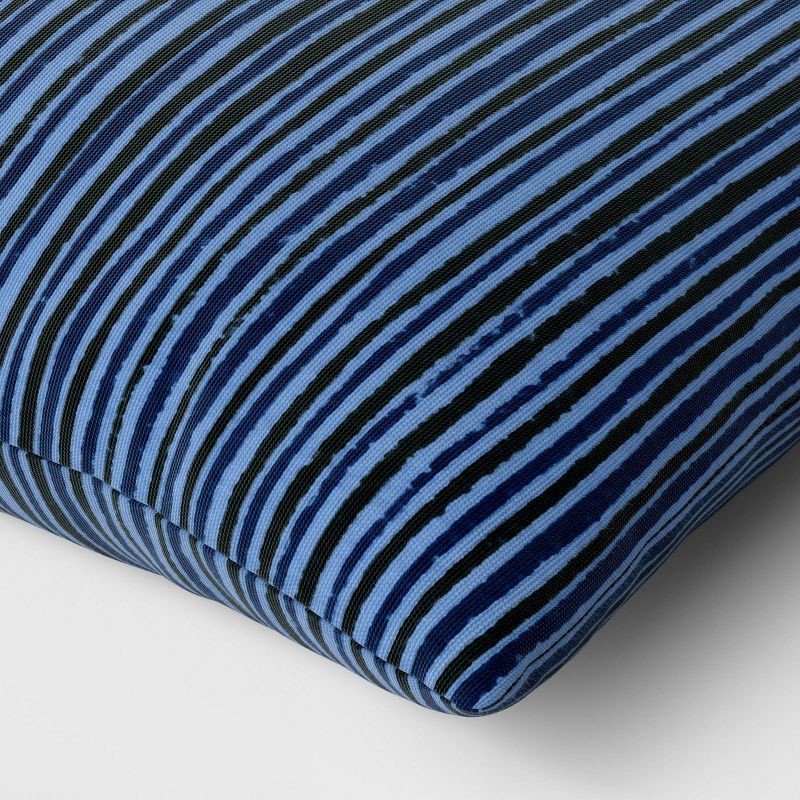 slide 4 of 4, 15"x15" Striped Square Outdoor Throw Pillow Blue - Room Essentials™: Patio Comfort, Recycled Polyester Cover, Navy Hue, 1 ct