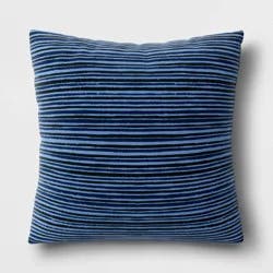 15"x15" Striped Square Outdoor Throw Pillow Blue - Room Essentials™: Patio Comfort, Recycled Polyester Cover, Navy Hue