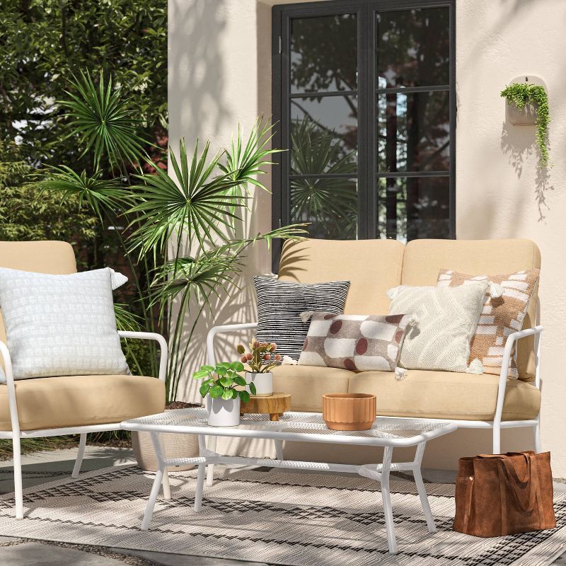 slide 4 of 4, 15"x15" Striped Square Outdoor Throw Pillow Black - Room Essentials™: Patio Accent, Recycled Polyester Cover, Comfort Filling, 1 ct