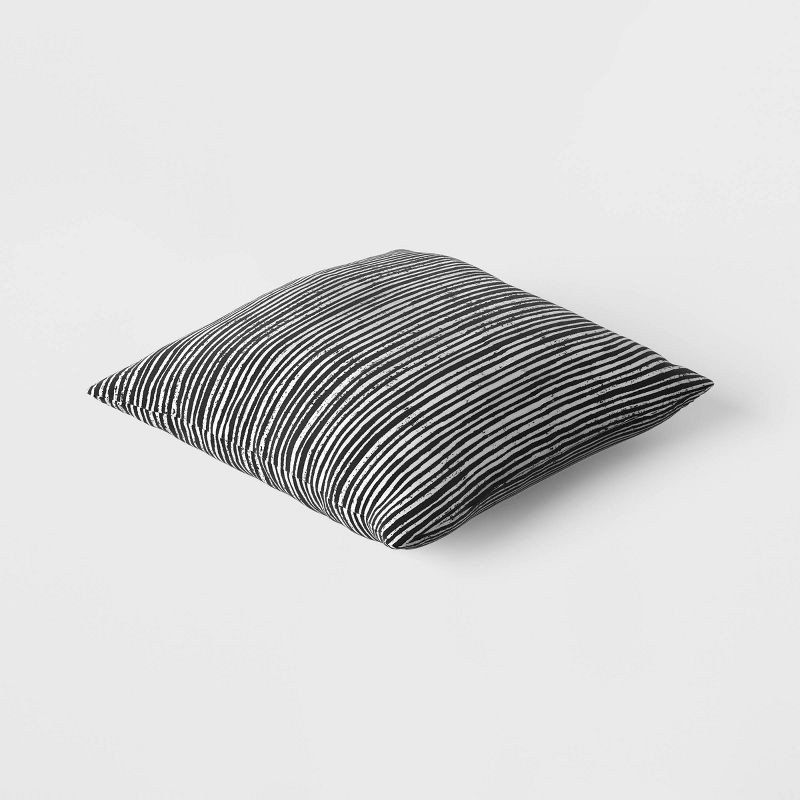 slide 2 of 4, 15"x15" Striped Square Outdoor Throw Pillow Black - Room Essentials™: Patio Accent, Recycled Polyester Cover, Comfort Filling, 1 ct