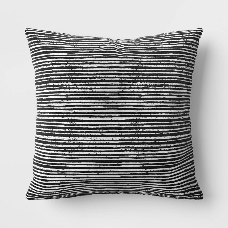 slide 1 of 4, 15"x15" Striped Square Outdoor Throw Pillow Black - Room Essentials™: Patio Accent, Recycled Polyester Cover, Comfort Filling, 1 ct