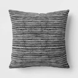 15"x15" Striped Square Outdoor Throw Pillow Black - Room Essentials™: Patio Accent, Recycled Polyester Cover, Comfort Filling