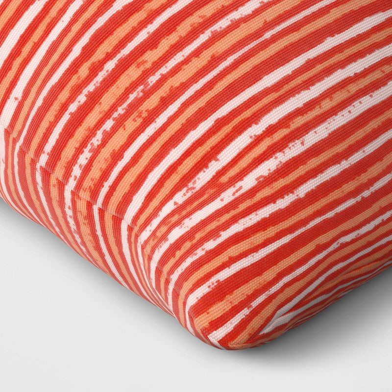 slide 4 of 4, 15"x15" Striped Square Outdoor Throw Pillow Red - Room Essentials™: Patio Accent, Recycled Polyester Cover, Comfort Filled, 1 ct