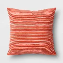 15"x15" Striped Square Outdoor Throw Pillow Red - Room Essentials™: Patio Accent, Recycled Polyester Cover, Comfort Filled