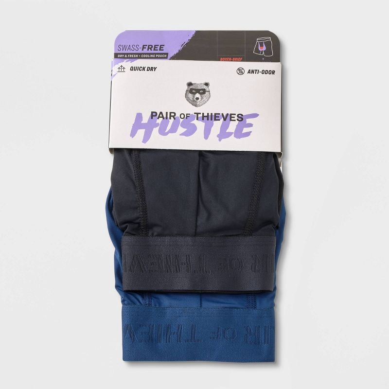 slide 2 of 11, Pair of Thieves Men's Hustle Boxer Briefs 2pk - Black/Blue M: Nylon Spandex Blend, Knit Construction, 2 ct