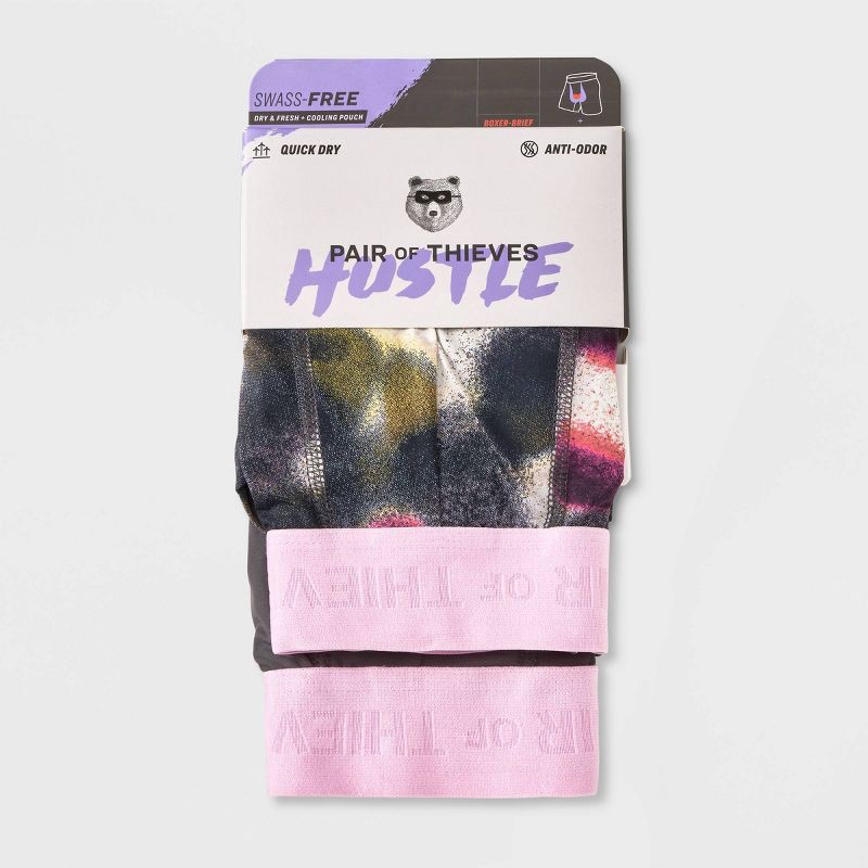 slide 2 of 11, Pair of Thieves Men's Hustle Tie-Dye Boxer Briefs 2pk - Pink/Gray L: Nylon Spandex Knit, Abstract Pattern, 2 ct