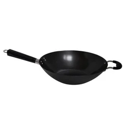 IMUSA 14" Coated Wok with Bakelite Handle: Preseasoned, Stay-Cool Handles, Nonstick Carbon Steel, Includes Spatula
