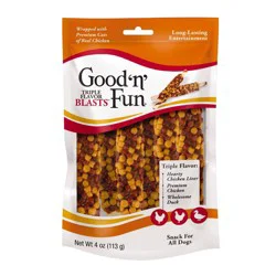 Good 'n' Fun Triple Flavor Blast with Chicken, Duck and Liver Rawhide Dog Treats - 4oz