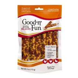 Good 'n' Fun Triple Flavor Blast with Chicken, Duck and Liver Rawhide Dog Treats - 4oz