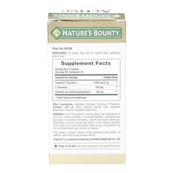 slide 8 of 13, Nature's Bounty Active Mind 1000 Mg Of Cognizin With Caffeine Ltheanine Caplets, 60 ct