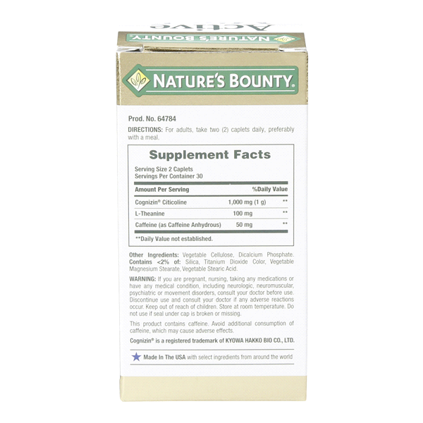 slide 2 of 13, Nature's Bounty Active Mind 1000 Mg Of Cognizin With Caffeine Ltheanine Caplets, 60 ct