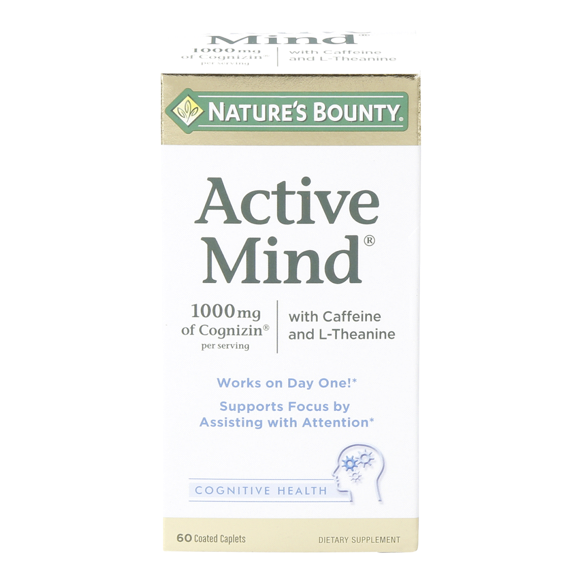 slide 1 of 13, Nature's Bounty Active Mind 1000 Mg Of Cognizin With Caffeine Ltheanine Caplets, 60 ct