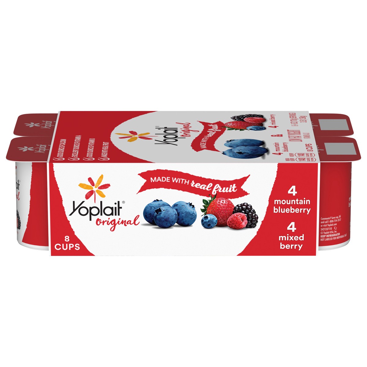 slide 1 of 9, Yoplait Original Low Fat Yogurt Variety Pack, Mountain Blueberry and Mixed Berry, Made with Real Fruit, 8 Yogurt Cups, 48 oz, 8 ct