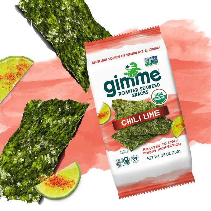 slide 3 of 7, Gimme Snacks Organic Roasted Seaweed Chip Chili Lime - .35oz, 0.35 oz