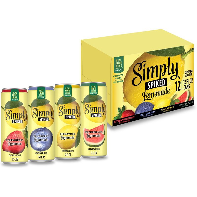 slide 1 of 9, Simply Spiked Lemonade Variety Pack - 12pk/12 fl oz Cans, 12 ct; 12 fl oz