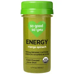 So Good So You Organic Cold-Pressed Juice Shot Energy Mango Spinach, 1.7 Fl Oz