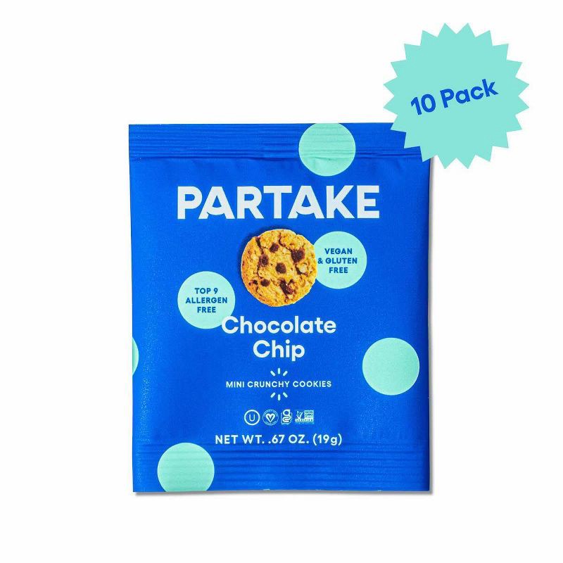 slide 2 of 8, Partake Crunchy Mini Chocolate Chip Cookie Snack Packs - 6.7oz/10ct, 6.7 oz, 10 ct