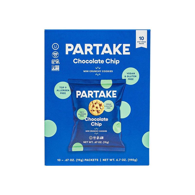 slide 1 of 8, Partake Crunchy Mini Chocolate Chip Cookie Snack Packs - 6.7oz/10ct, 6.7 oz, 10 ct