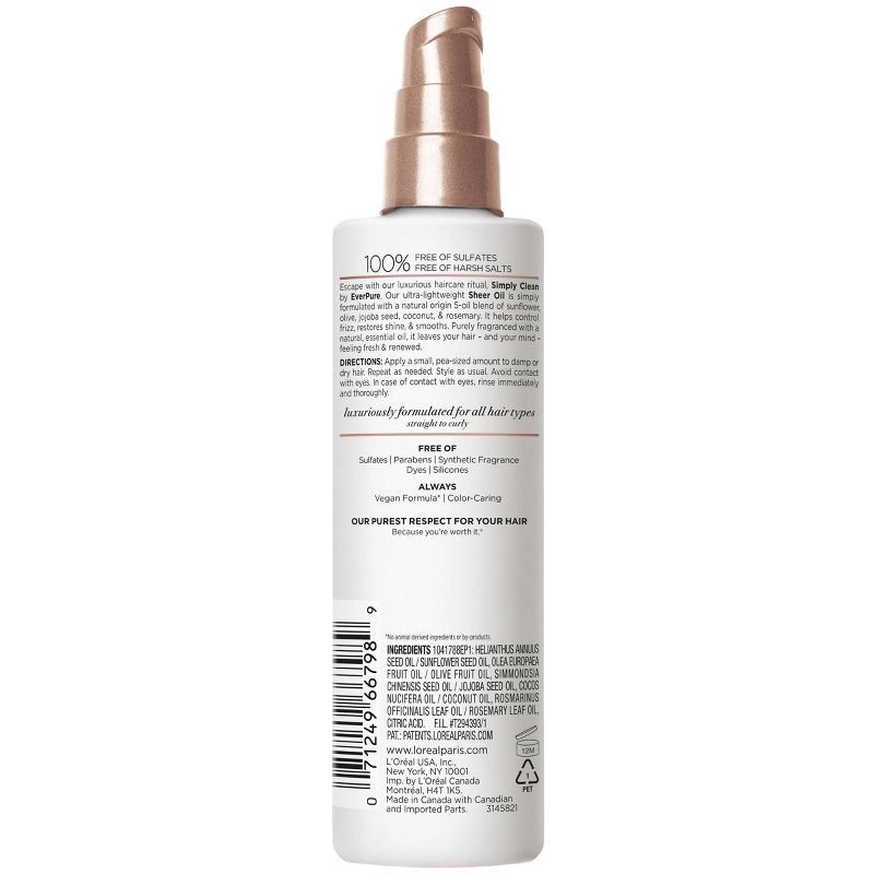 slide 5 of 7, L'Oreal Paris EverPure Simply Clean Sheer Oil Hair Treatment - 4.2 fl oz, 4.2 fl oz