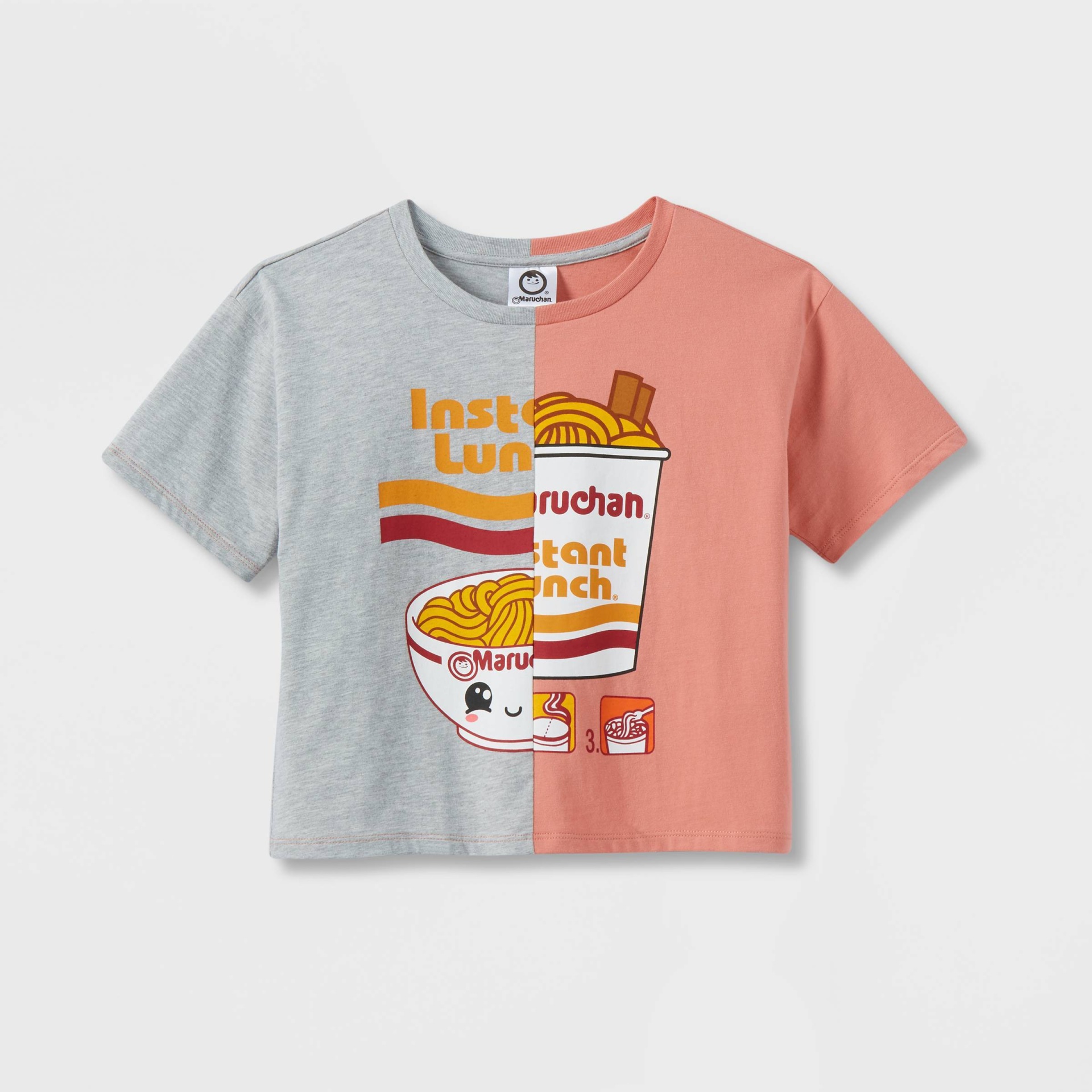 トップス maruchan Girls' Maruchan Ramen Split Cropped Graphic T-Shirt - Pink/Heather