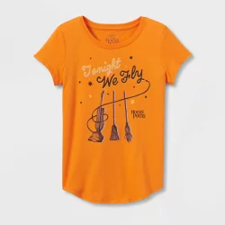 Girls' Hocus Pocus 'Tonight We Fly' Halloween Short Sleeve Graphic T-Shirt - Orange S