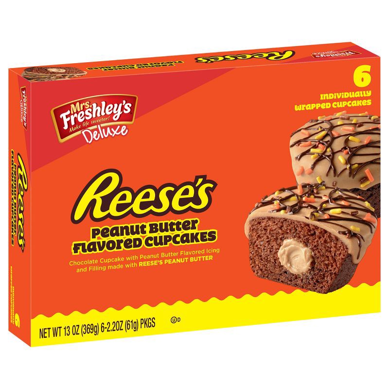 slide 8 of 10, Mrs. Freshley's Deluxe Reese's Peanut Butter Flavored Cupcakes - 6ct, 6 ct