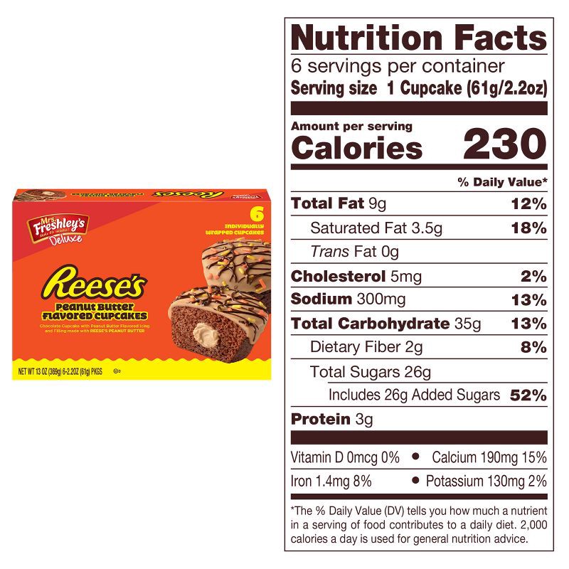 slide 8 of 10, Mrs. Freshley's Deluxe Reese's Peanut Butter Flavored Cupcakes - 6ct, 6 ct